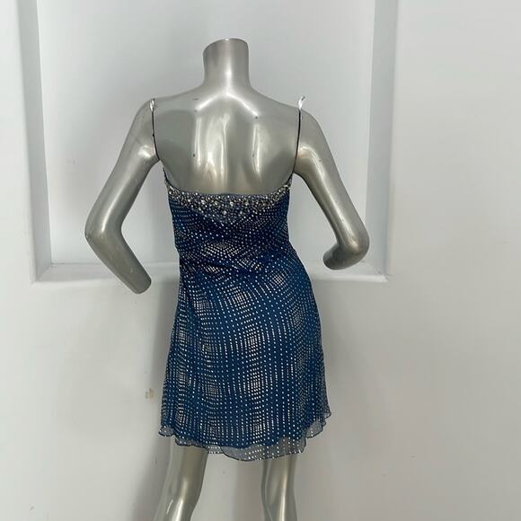 Interlude Couture Collection Strapless Beaded Silk Blue Mini Dress Size 8 - Picture 13 of 14